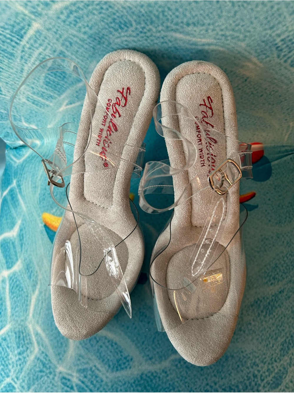 Clear Strap Women’s Sandals in Beige.  Size 11
